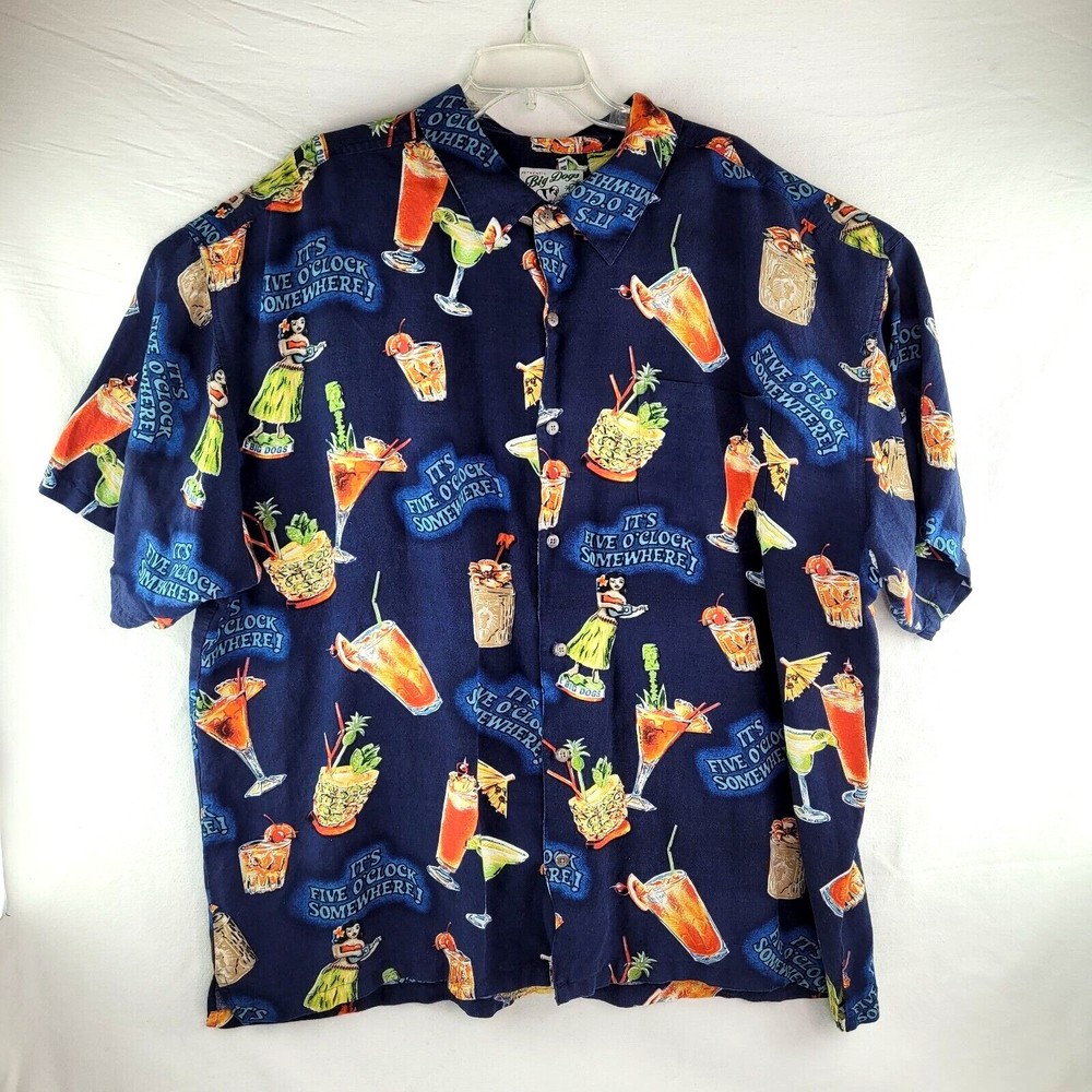 Vintage Big Dogs Linen Shirt Size 3XL Tiki Hawaiian Its Five Oclock Somewhere